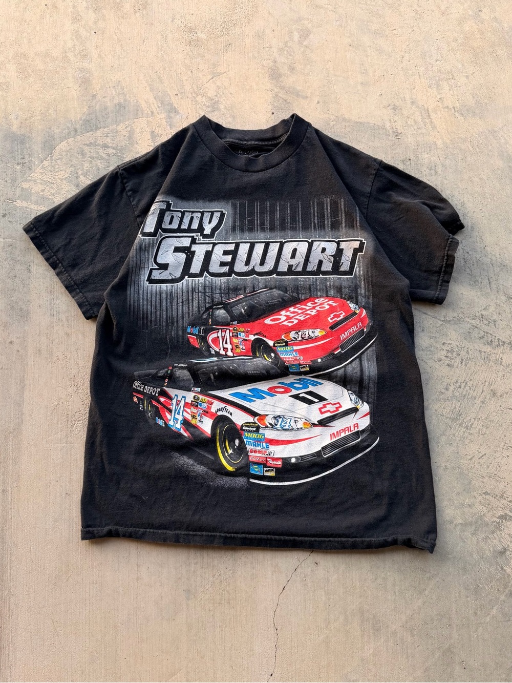 Nascar Tony Stewart Tee - Black with Red, White & Yellow Racecars